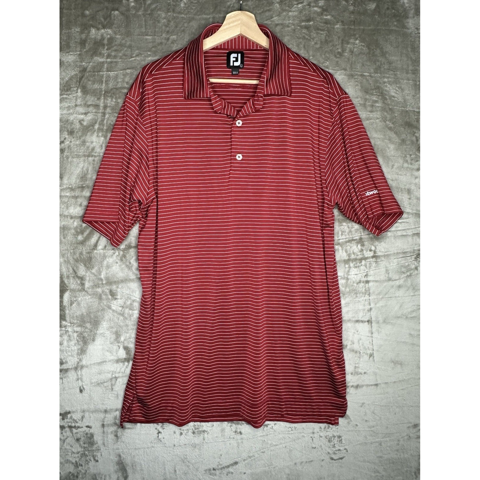 Footjoy Men's Red/White Striped Golf Polo Shirt Short Sleeve Size L Embroidered
